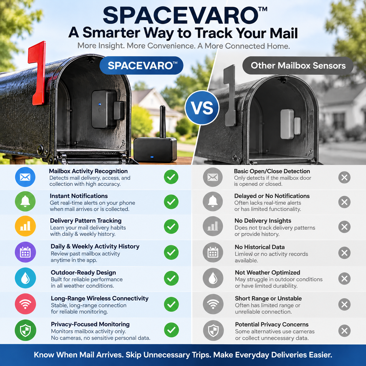 SPACEVARO™ Smart Mailbox Delivery Insight Sensor