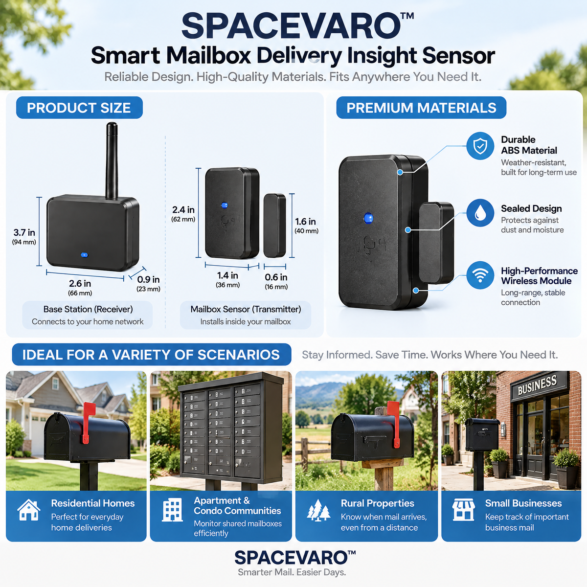 SPACEVARO™ Smart Mailbox Delivery Insight Sensor