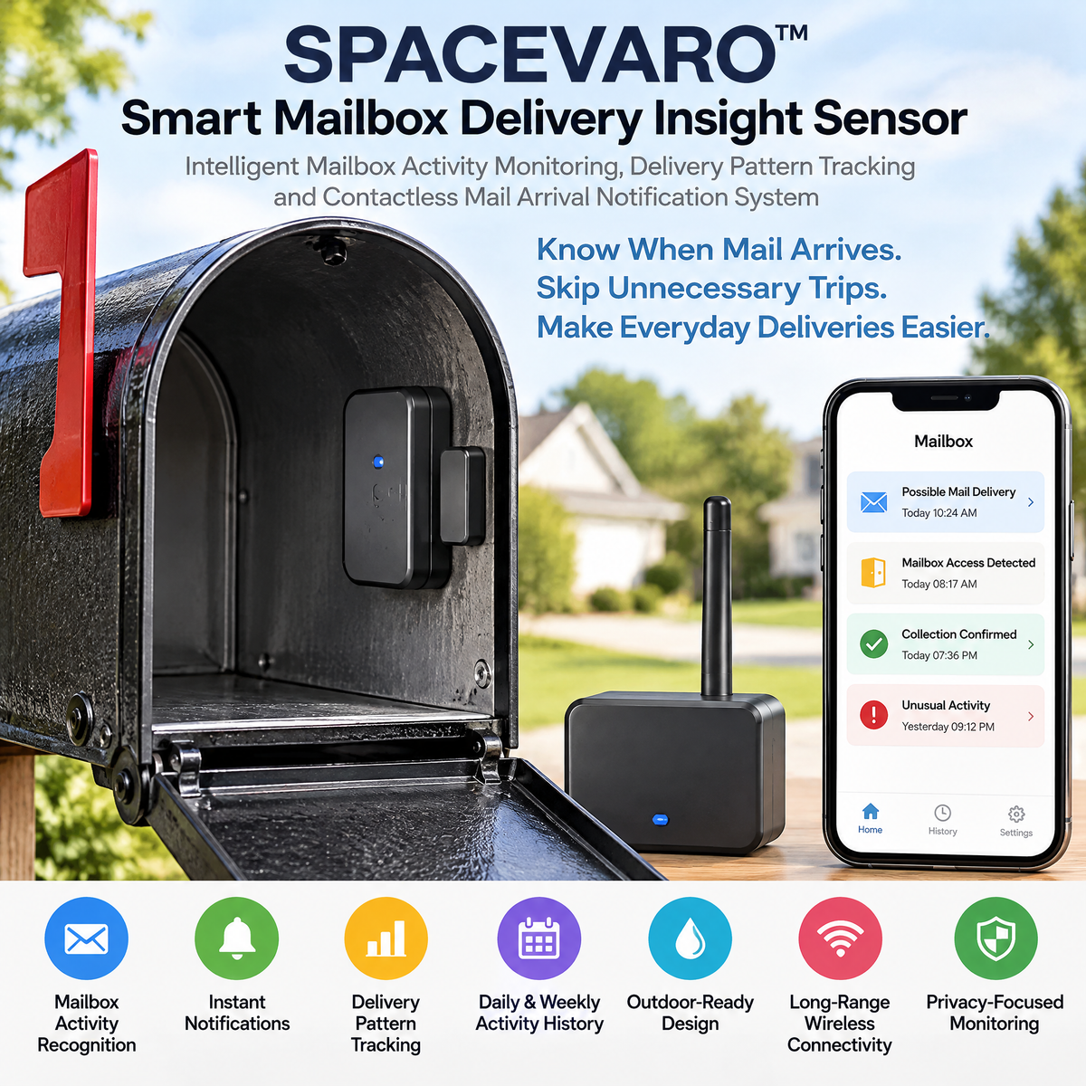 SPACEVARO™ Smart Mailbox Delivery Insight Sensor